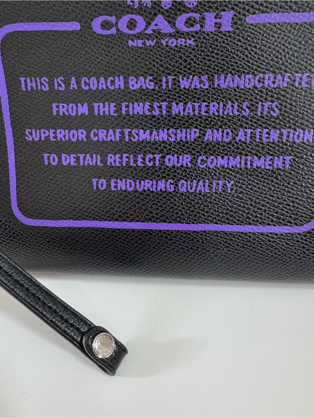 Coach Storypatch Creed Black & Purple Pebbled Leather Wristlet Clutch - Picture 7 of 7